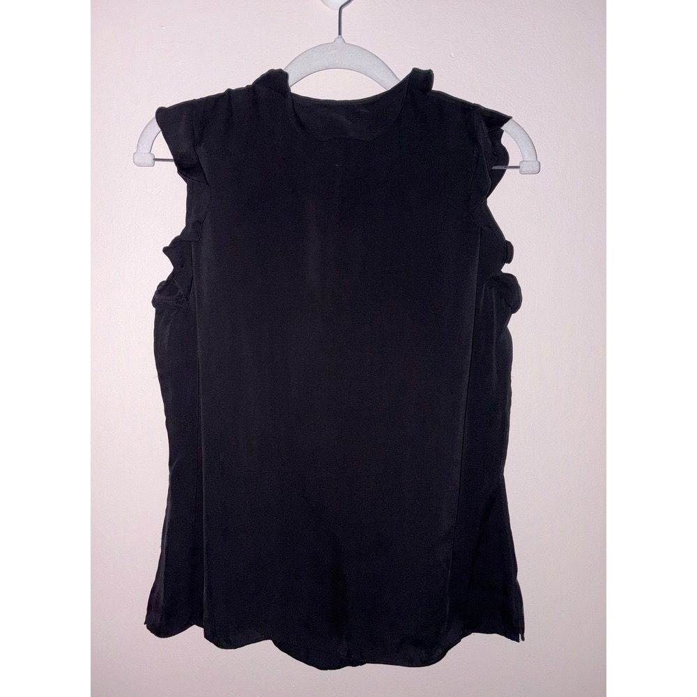 Lauren Ralph Lauren Silk Blouse Black Ruffle V-Neck Sleeveless Womens Size 10 - Picture 8 of 8